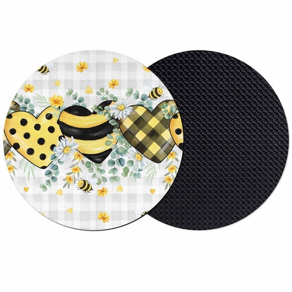 Bee Love Coasters Set of 2, Absorbent Coasters for Drinks, Daisy Eucalyptus Leaves Rustic Gray Plaid Coaster for Desk Coffee Table Protection, Home Decor House Warming Gifts 4"