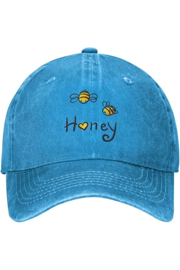 Bee Love Honey Distressed Adjustable Washed Denim Mens Dad Trucker Hat Baseball Ball Cap for Men