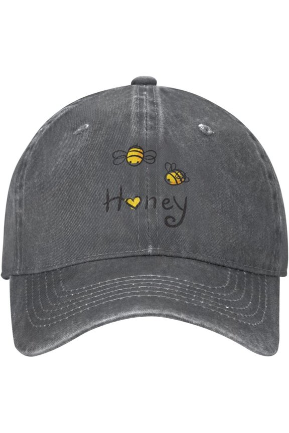 Bee Love Honey Distressed Adjustable Washed Denim Mens Dad Trucker Hat Baseball Ball Cap for Men
