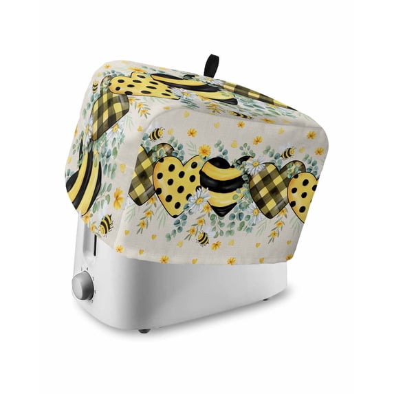 Bee Love Small Toaster Cover 2 Slice, Kitchen Appliance Covers, Daisy Eucalyptus Leaves Linen Rustic Beige Toaster Oven Cover with Loop, Bread Machine Cover Polyester Dust Cover Protection