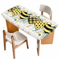 thumbnail image 1 of Bee Love Table Cloths for 4 Foot Rectangle Tables, Daisy Eucalyptus Leaves Rustic Gray Plaid Patio Waterproof Elastic Fitted Tablecloths, Washable Rectangular Table Cover for Camping, 1 of 8