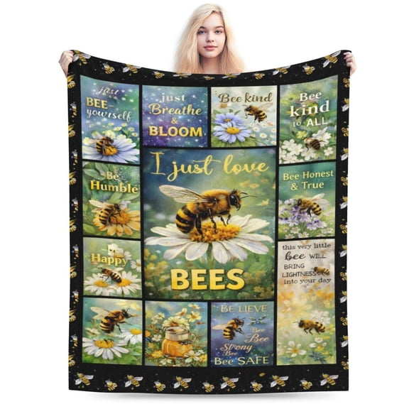 Bee Lover Blanket Gift for Beekeepers Cozy Soft Throw Blanket Honey Bee Floral Pattern Garden Home Decor 50x40
