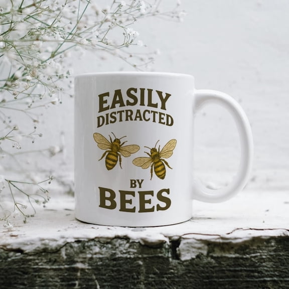 Bee Lover Mug oz oz, Easily Distracted by Bees Cup, Cute Beekeeper Gift, Funny Honey Bee Coffee Mug, Nature Lover Ceramic Mug.