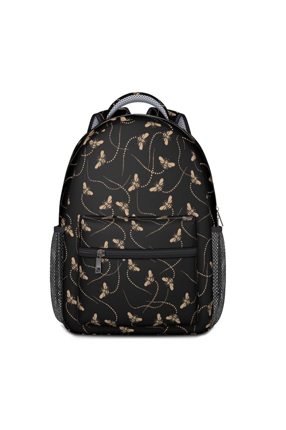 Cute School Backpack – Honeycomb and Bumble Bee Print Pattern with Cartoon Yellow Hive Design