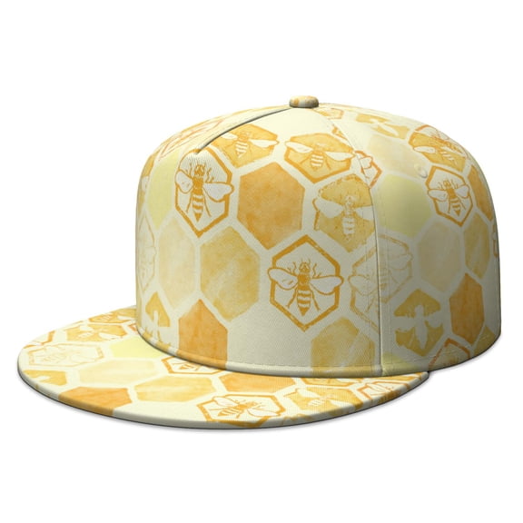 Bee Lovers Flat Bill Hat - Honeycomb & Bee Design Full Panel Snapback - Breathable Urban Style Cap - Perfect Gift for Honey Enthusiasts