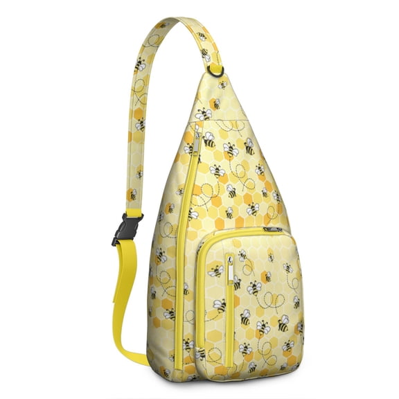 Bee Lovers Sling Bag - Waterproof Hive Design Chest Pack, Lightweight Crossbody Backpack for Camping & Daily Use (Yellow Bumble Bee Pattern, Tear-Resistant)