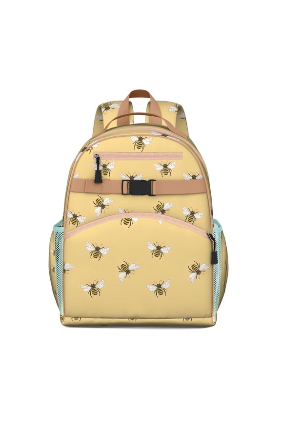 Bee Lovers Students Backpack with Cute Bumble Bee Cartoon, Honeybee Lover Print Design, Yellow Hive Pattern for Students and Students