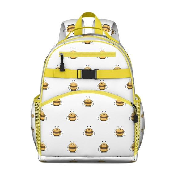 Bee Lovers Students Backpack with Cute Bumble Bee Cartoon, Honeybee Lover Print Design, Yellow Hive Pattern for Students and Students