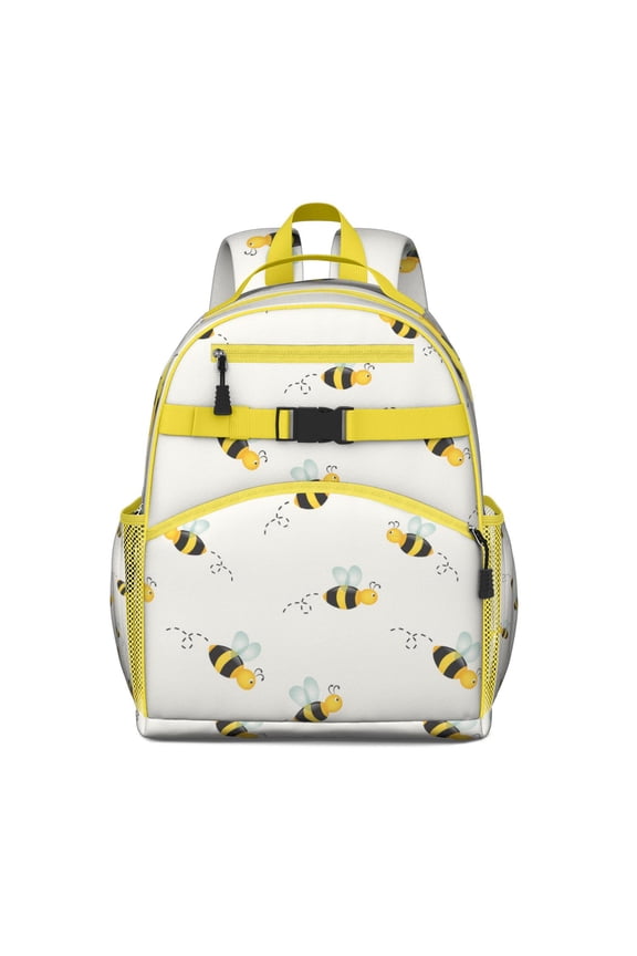 Bee Lovers Students Backpack with Cute Bumble Bee Cartoon, Honeybee Lover Print Design, Yellow Hive Pattern for Students and Students