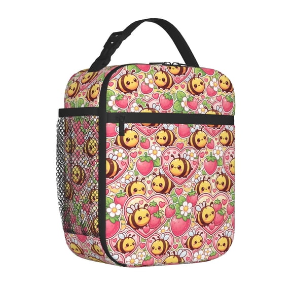 Bee Lunch Bag, Aesthetic Animal Pattern Insulated Meal Tote With Zipper, Reusable Large Capacity Thermal Bento Container, Daily Travel Case For Men Women