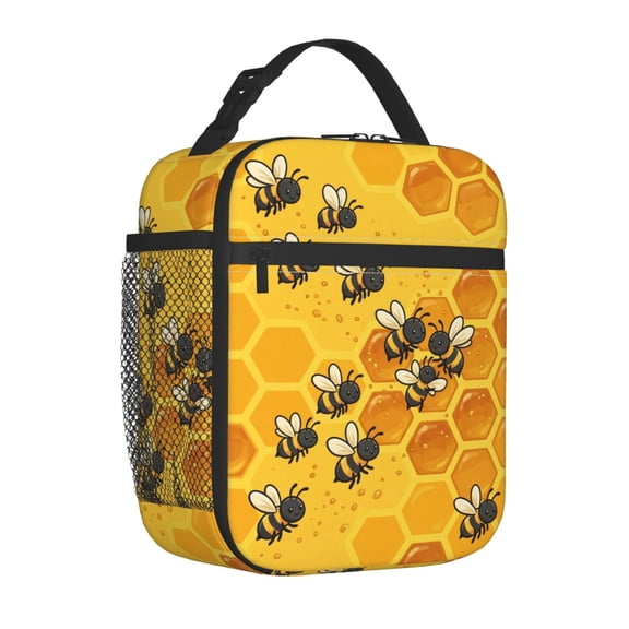 Bee Lunch Bag, Vibrant Spring Insect Theme Insulated Tote With Zipper, Reusable Large Capacity Thermal Cooler, Playful Animal Meal Box For Office Work