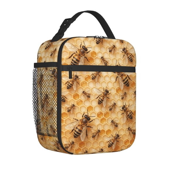 Bee Lunch Box, Minimalist Bumblebee Patterned Insulated Cooler, Reusable Advanced Tech Thermal Carrier With Sturdy Handles, Practical Daily Food Pack