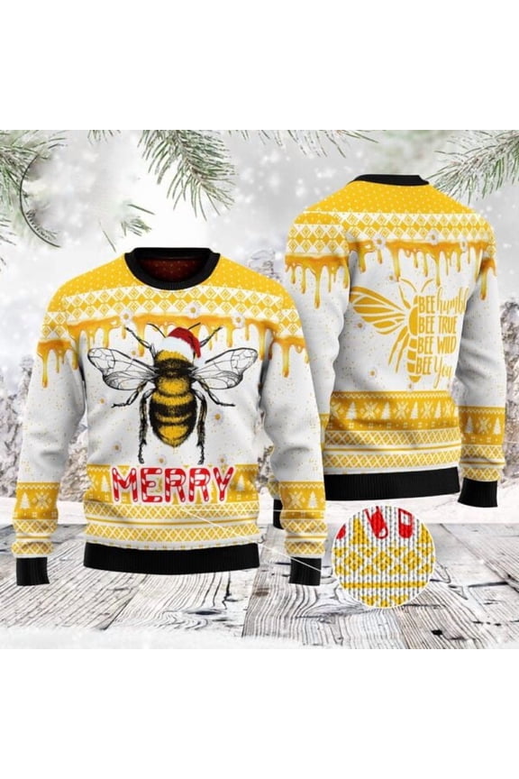 Bee Merry Santa Hat Ugly Christmas Sweater, Christmas Sweater, Ugly Sweater, Funny Xmas Sweaters
