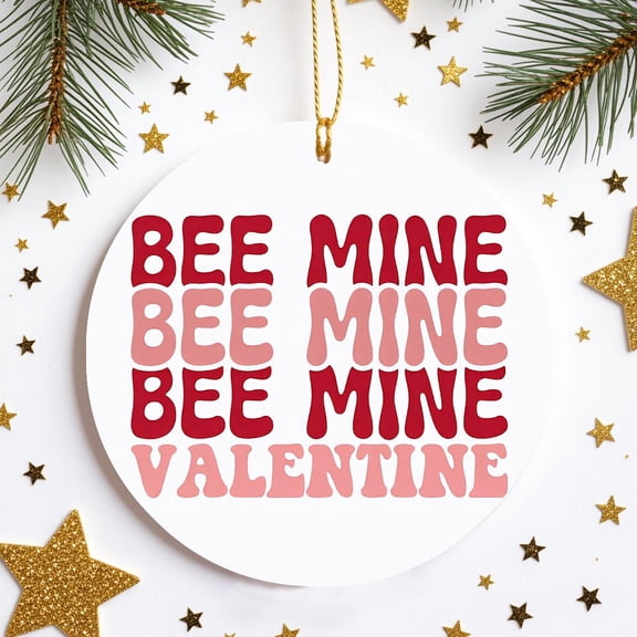 Bee Mine Valentine Retro Heart Ceramic Ornament Flat 2D Printed Round Cute Gift For Couple