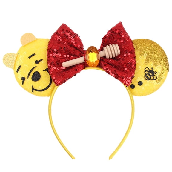 Bee Mouse Ears Headband Sequin Bow Hairband Honey Hair Hoop Costume Headwear for Women Girls Party Cosplay