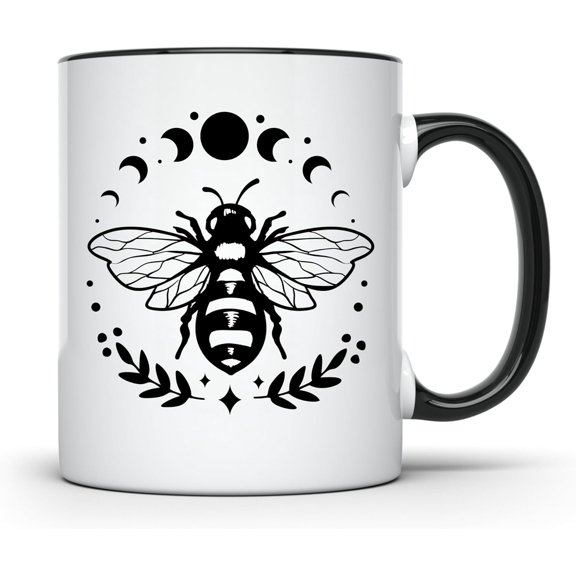 Bee Mug Minimalist Design, Moon Phases Bee Mug, Nature Inspired Bee Mug Gift, Black and White Mug, Bee Lover Coffee Mug - 11 Oz. Coffee Mug - CCMUG10297