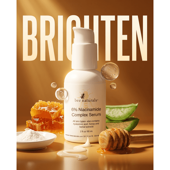 Bee Naturals 6% Niacinamide Complex Serum All Skin Types- Also Contains Hyaluronic Acid, Honey And Herbal Extracts, 2 fl oz