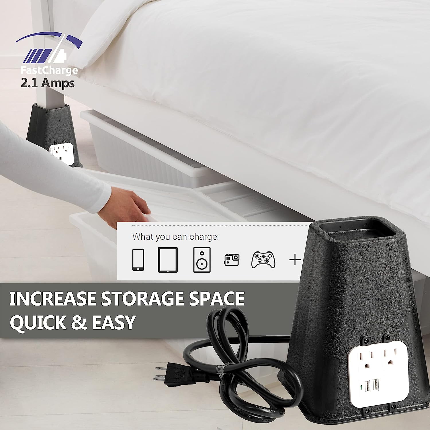 Bee Neat Bed Riser Set with USB Furniture Risers for Desk Dorm Rooms