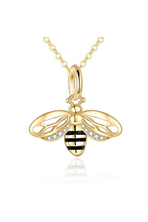 Bee Necklace 14k Solid Gold Bumblebee Pendant Necklaces Yellow Gold Jewelry Mothers Day Birthday Gifts for Women (Bee Necklace)