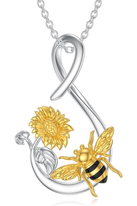 Bee Necklace 925 Sterling Silver Infinity Love Bee Pendant Sunflower Necklace Jewelry Gifts for Women Christmas Mother