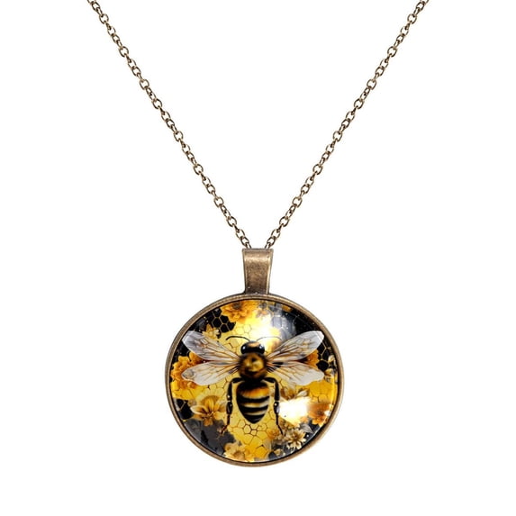 Bee Necklace Personalized Custom Photo Round Pendant Adjustable Stainless Steel Necklaces with Gift Box for Men Women Mothers Valentine's Jewelry Gift