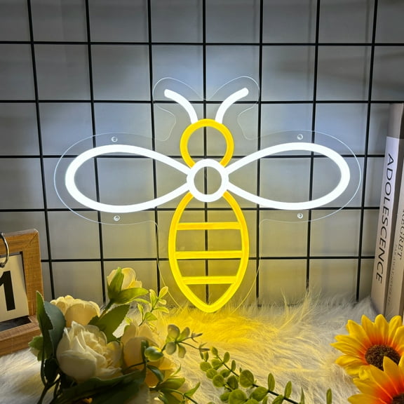Bee Neon Sign for Wall Decor, Honey Bee Led Signs for Home Decor, Dimmable Neon Light Sign for Bedroom, Game Room, Living Room, Bar Decoration, USB Powered Light Up Signs for Man Cave