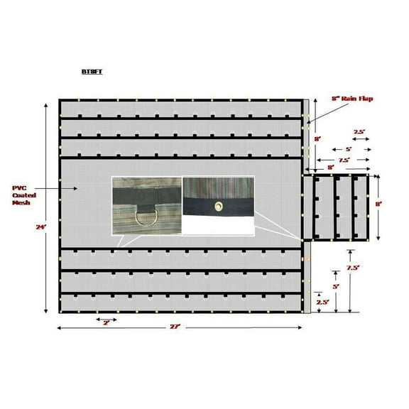 Bee Net/Bee Hauling Tarp 24' x 27' with 8 Ft Drop - Used to Transport Bee Hives or Trees on Flatbed Truck - Made with Heavy Duty PVC Coated mesh