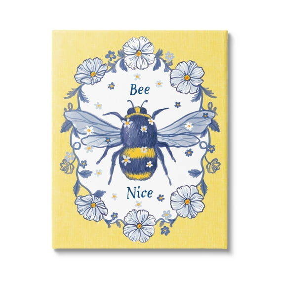 Bee Nice Floral Insect Wreath Animals & Insects Graphic Art Gallery Wrapped Canvas Print Wall Art