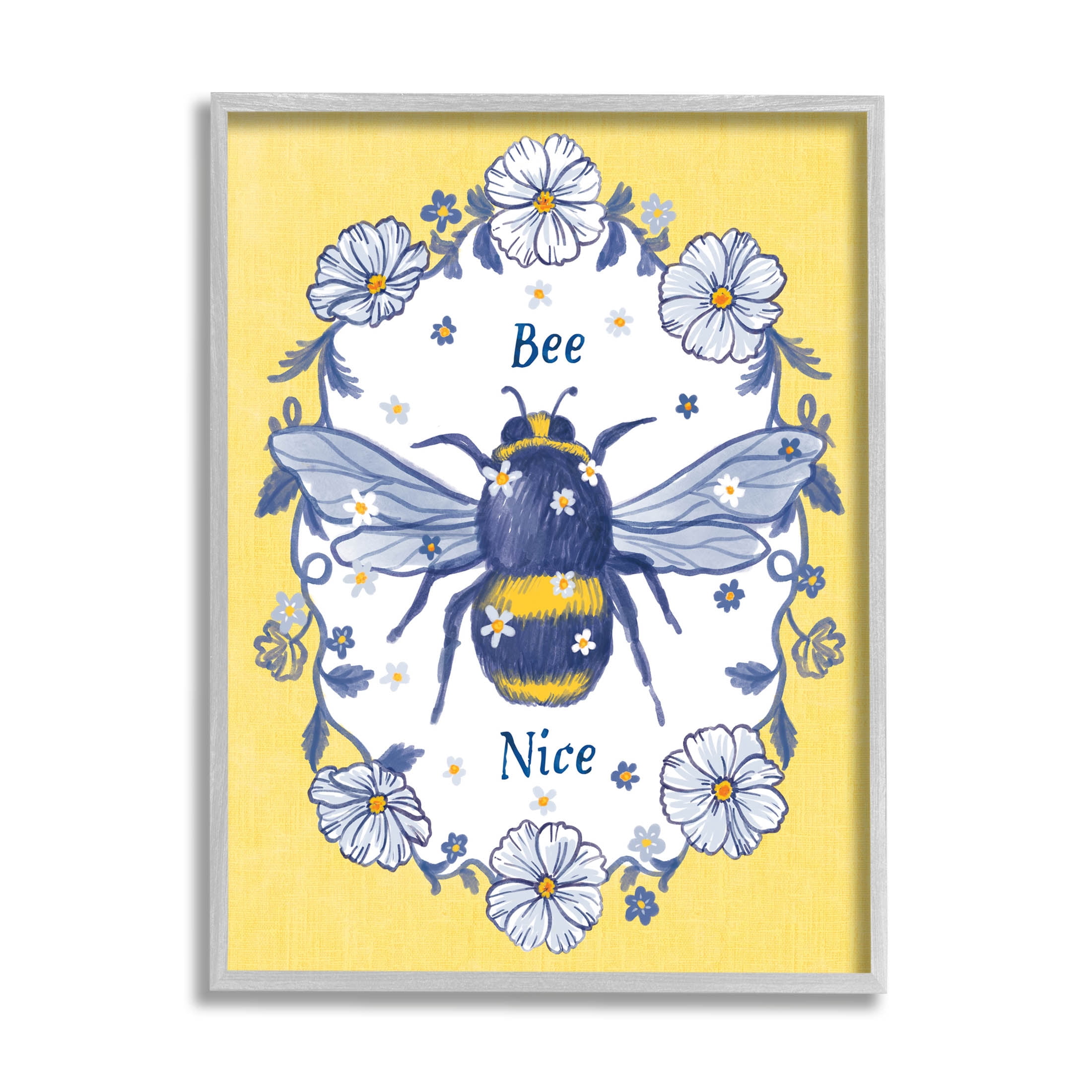 Bee Nice Floral Insect Wreath Animals & Insects Graphic Art Gray Framed Art Print Wall Art