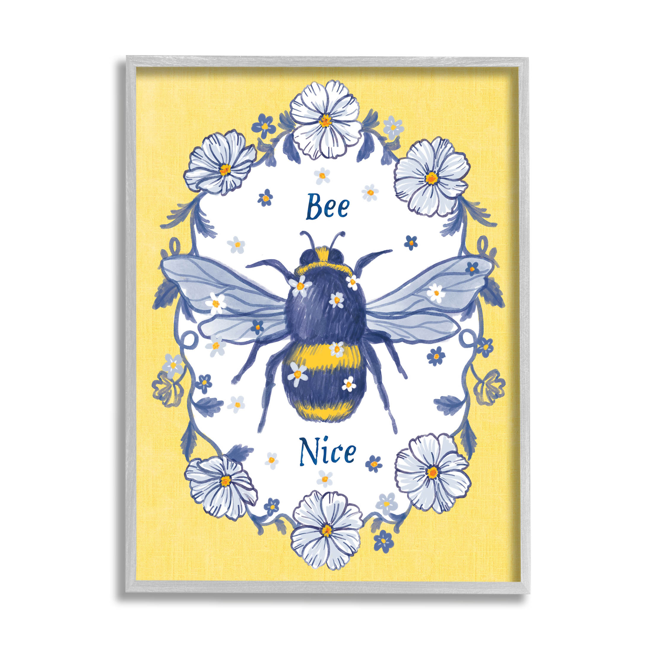 Bee Nice Floral Insect Wreath Animals & Insects Graphic Art Gray Framed Art Print Wall Art