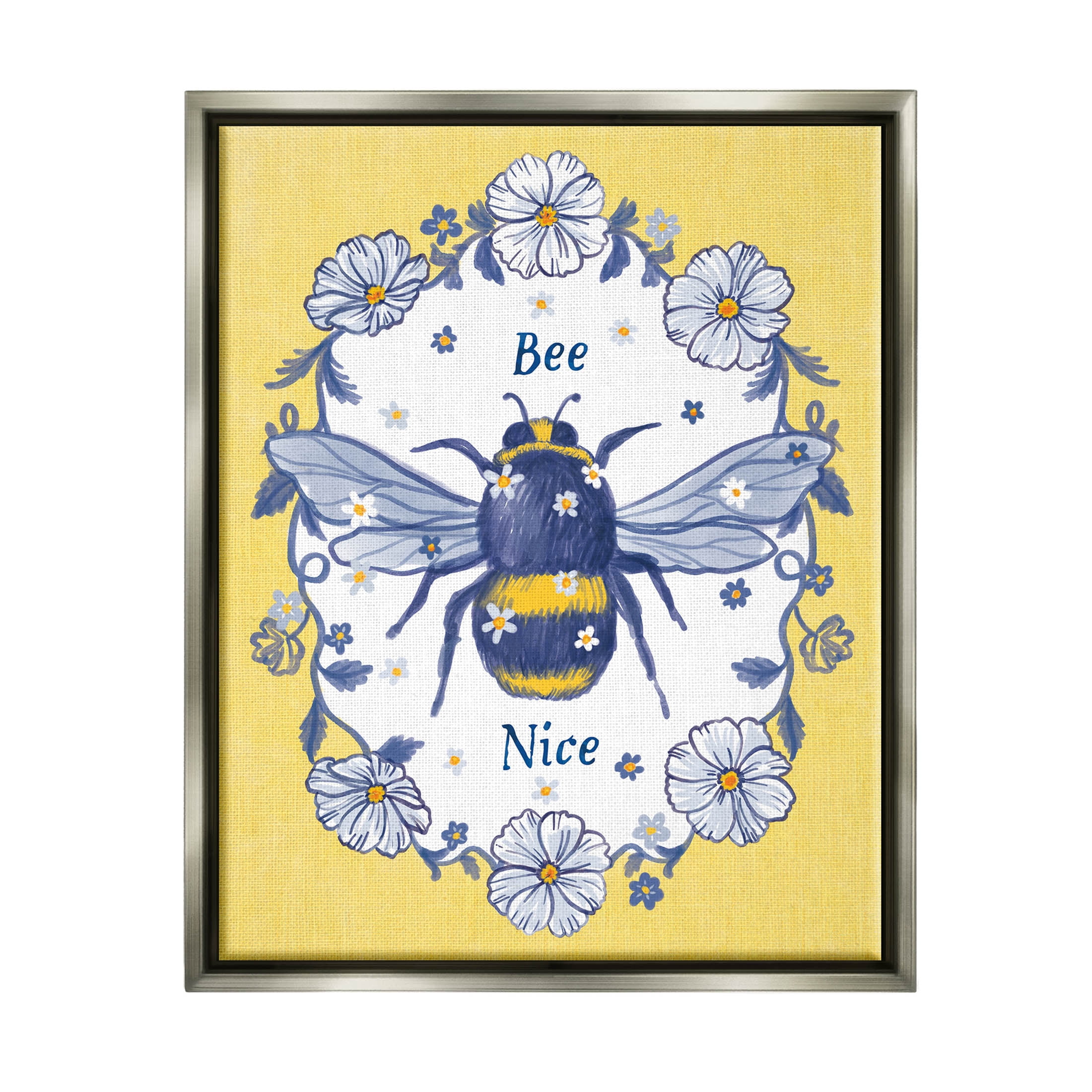 Bee Nice Floral Insect Wreath Animals & Insects Graphic Art Luster Gray Framed Art Print Wall Art