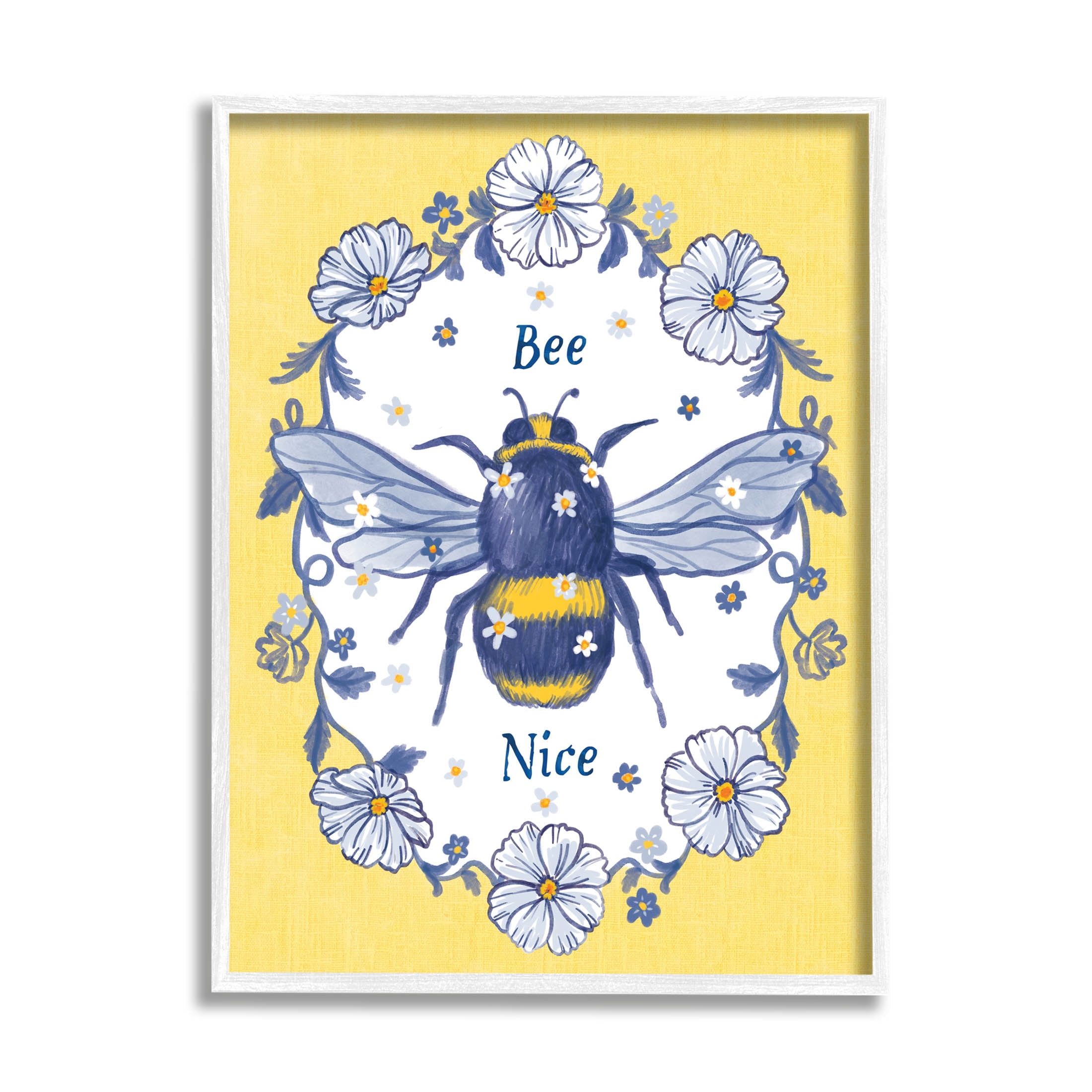 Bee Nice Floral Insect Wreath Animals & Insects Graphic Art White Framed Art Print Wall Art