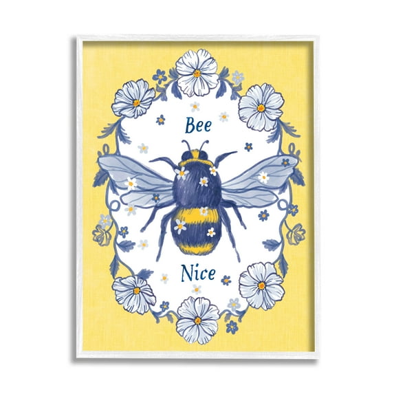 Bee Nice Floral Insect Wreath Animals & Insects Graphic Art White Framed Art Print Wall Art
