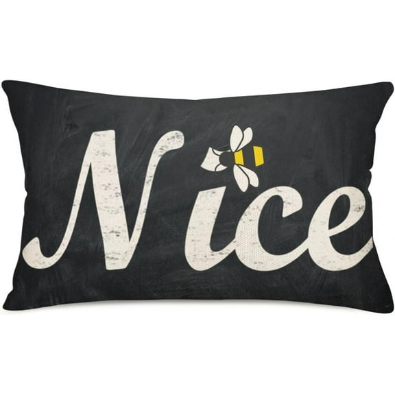 Bee Nice Pillow Cover 12x20 Inch Black White Halloween Quotes Decoration Holiday Farmhouse Pillow Case Decor for Home Sofa Couch