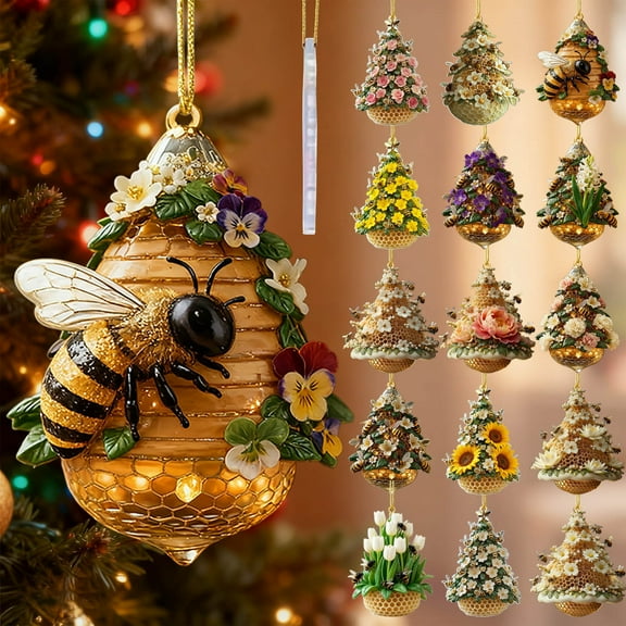 Bee Ornament,Bee Christmas Ornament For Christmas Tree Honey Bumble Bee Decor Retro Style Acrylic,Hanging Pendants For Holiday Home Party Decorations,Gifts For Women Girls Mom Sisters Bee Lovers