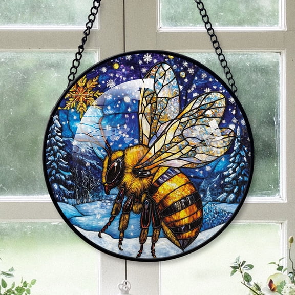 Bee Ornament Christmas 2025, BeeStained Glass Window Hanging Vibrant Handcrafted Decoration for Wildlife Enthusiasts