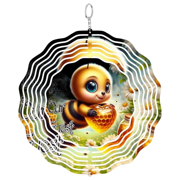 Bee Our Guest Bumble Bee 3D Wind Spinner Metal Kinetic Sculpture Summer Welcome Home Decor
