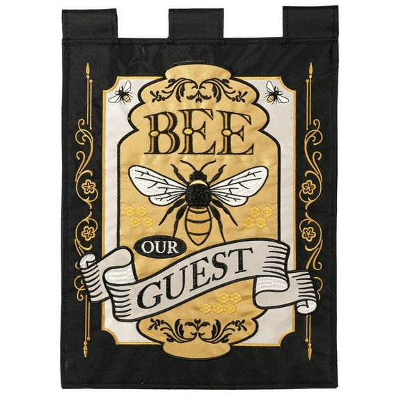 Bee Our Guest Honeycomb Yellow 19 x 7 Large Polyester Outdoor Hanging Garden Flag