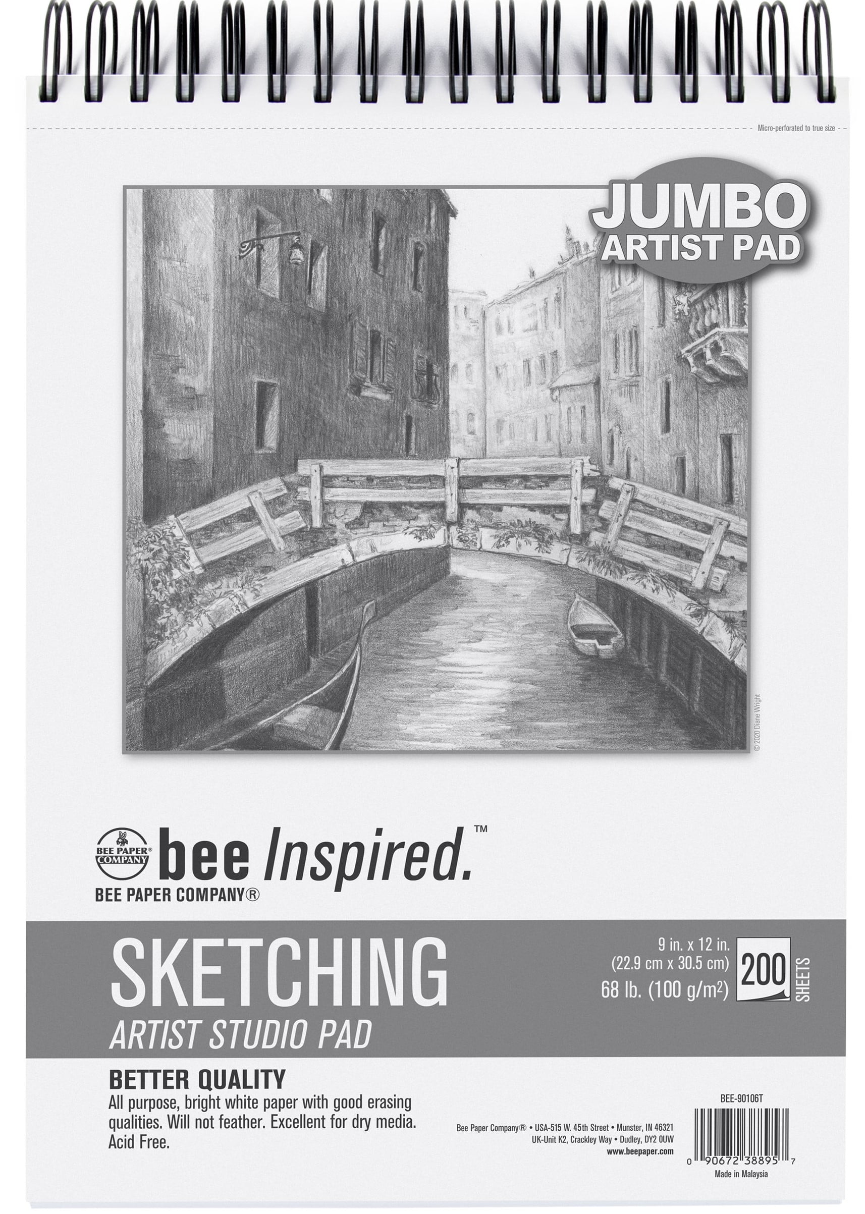 Bee Paper - 9 x 12 Mixed Media Artist Sketchbook, Spiral Bound, 120  Sheets, 114 lb. 185 GSM Paper