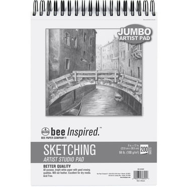 Bee Paper - 9" x 12" Studio Artist Sketching Pad, Spiral Bound, 200 Sheets, 68 lb. 100 GSM Paper