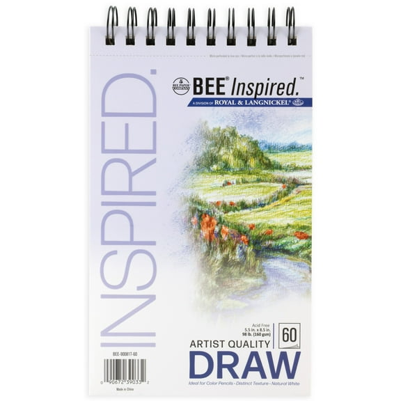 Bee Paper - Bee Inspired 5.5"x8.5" Drawing Paper Pad, 60 Sheets, Top Wire, 98lb. 160GSM