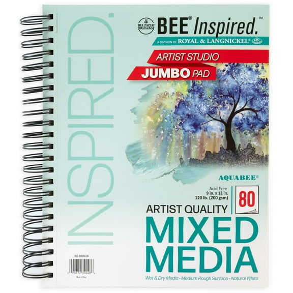 Bee Paper - Bee Inspired 9"x 12" Studio Mixed Media Paper Pad, 80 Sheets, Side Wire, 120lb. 200GSM