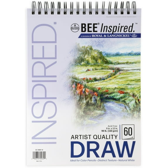 Bee Paper - Bee Inspired 9"x12" Drawing Paper Pad, 60 Sheets, Top Wire, 98lb. 160GSM