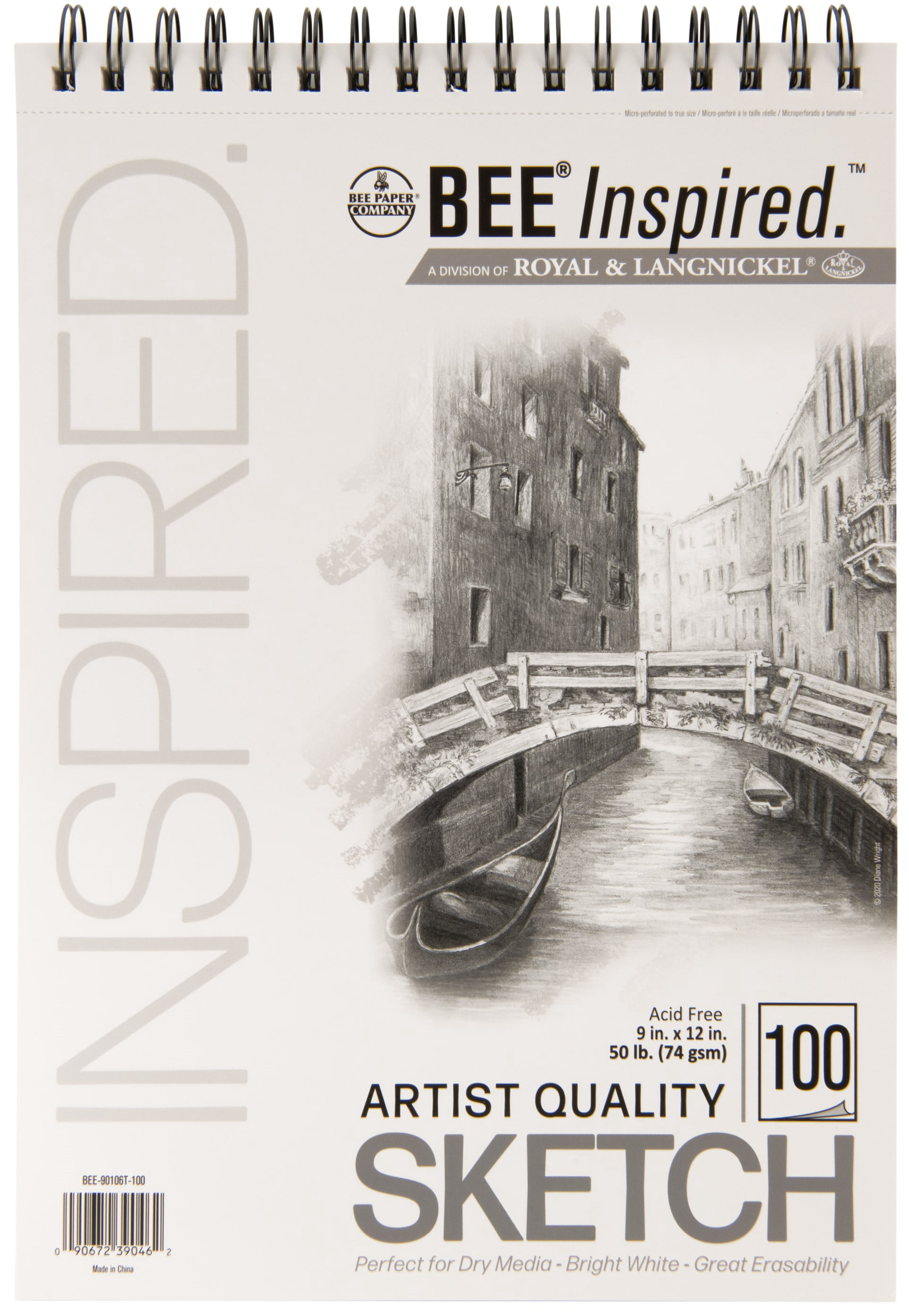 Bee Paper - Bee Inspired 9"x12" Sketching Paper Pad, 100 Sheets, Top Wire, 50lb. 74 GSM