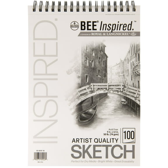 Bee Paper - Bee Inspired 9"x12" Sketching Paper Pad, 100 Sheets, Top Wire, 50lb. 74 GSM