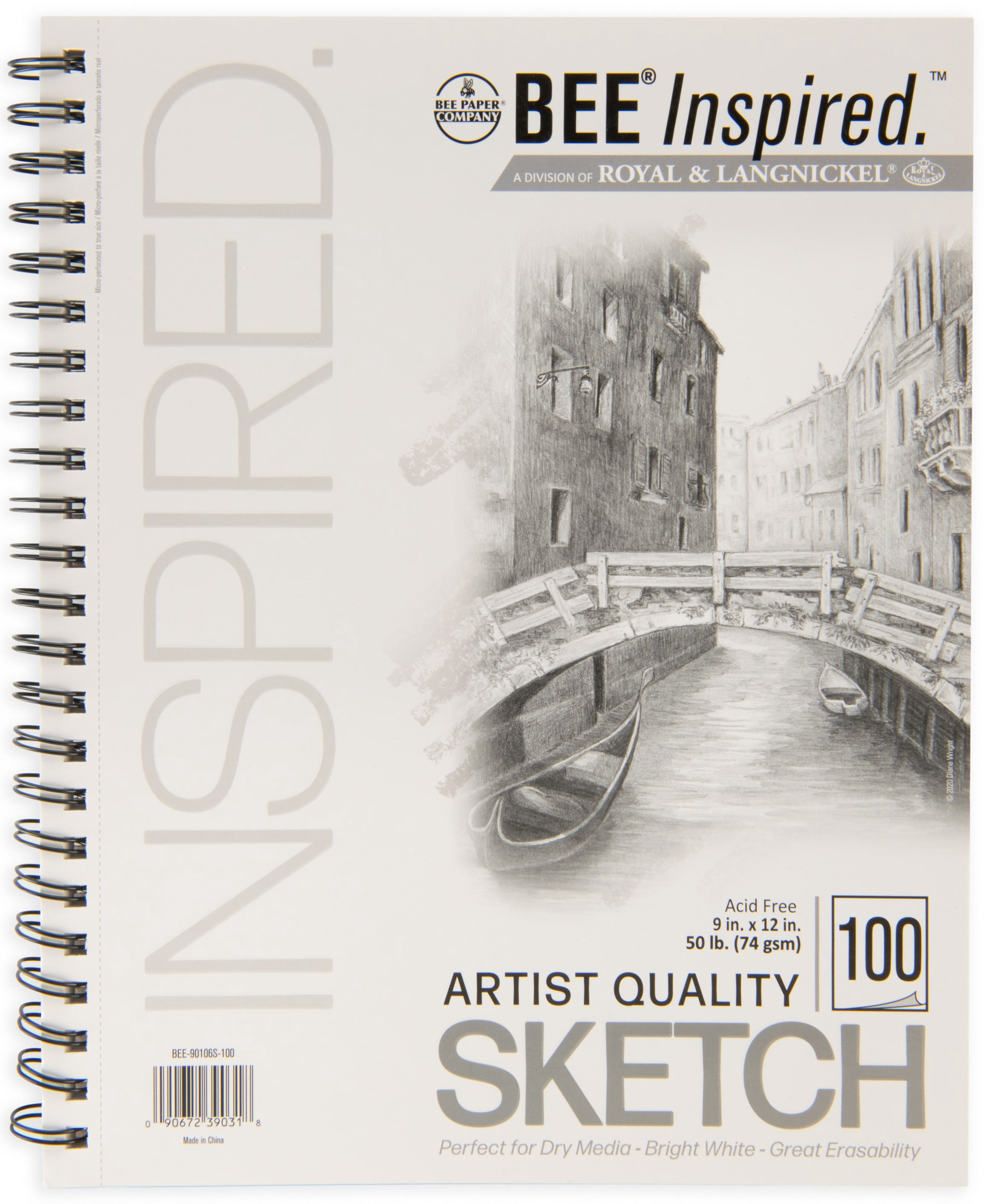 Bee Paper - Bee Inspired 9"x12" Sketching Paper Pad, 100 Sheets, Side Wire, 50lb. 74GSM
