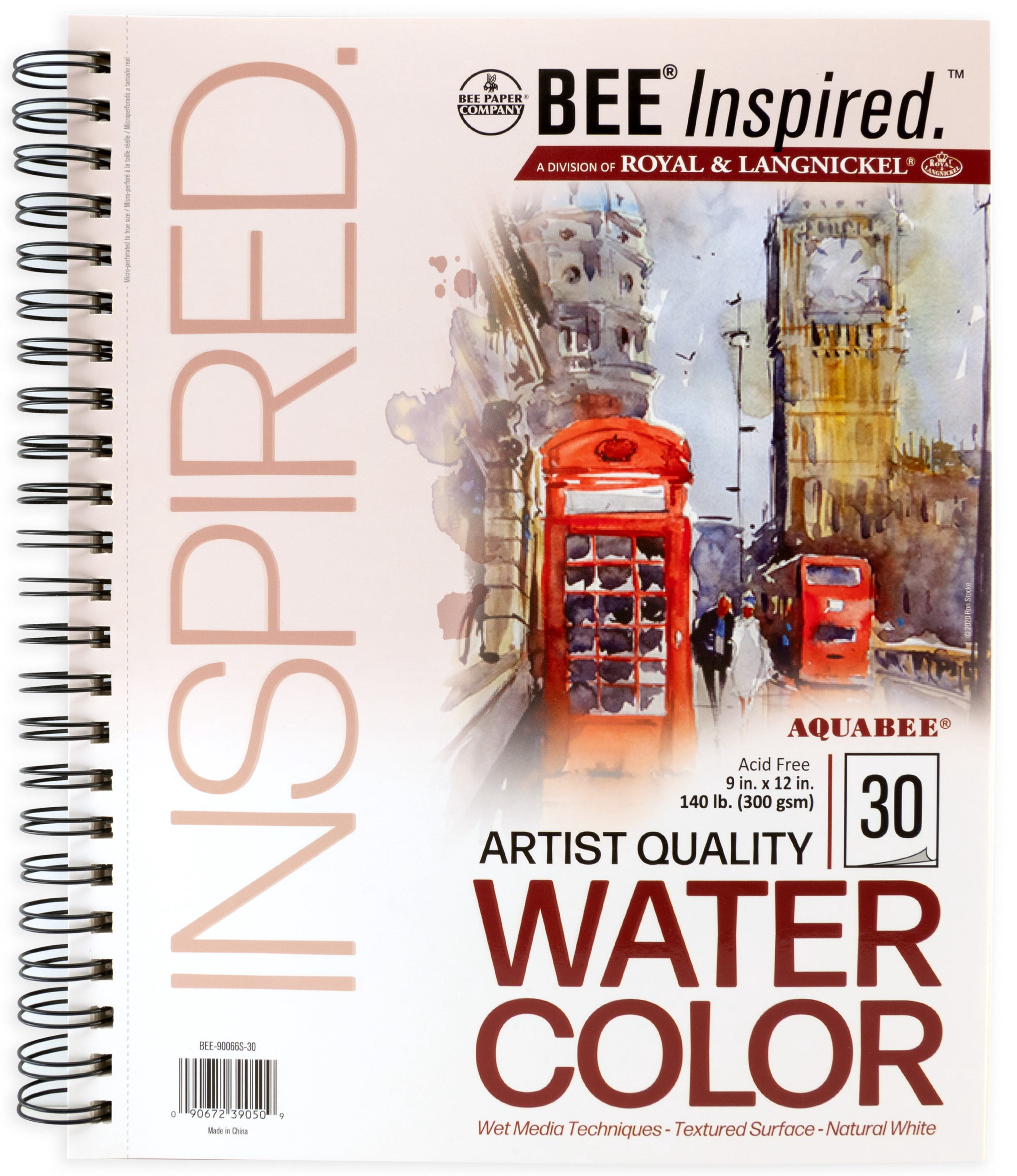 Bee Paper - Bee Inspired 9"x12" Watercolor Paper Pad, 30 Sheets, Side Wire, 140lb. 300GSM
