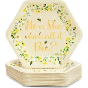 Bee Paper Plates for Gender Reveal Party 9 Inch Hexagon, 48 Pack