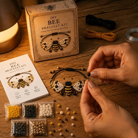 Bee Pattern Beaded Bracelet Kits, All-in-One DIY Jewelry Making Supplies, Step-by-Step Handicraft Sets, Creative Chenille Sticks Art Tools for Beginner Hobbyists Adult Craft Projects