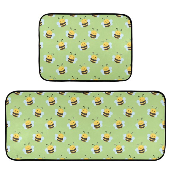 Bee Pattern Kitchen Mat 2 Piece Non Slip Absorbent carpet Floor Mat 19.7x27.6in+19.7x47.2in